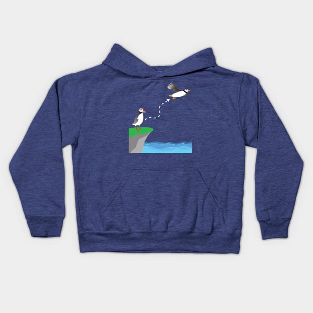 Cute Atlantic puffin on sea cliff puffin lover flying puffin Kids Hoodie by Artstastic